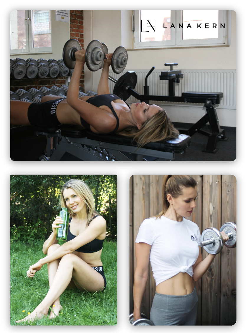 Collage mit drei Aufnahmen von Lana beim Sport und im Freien